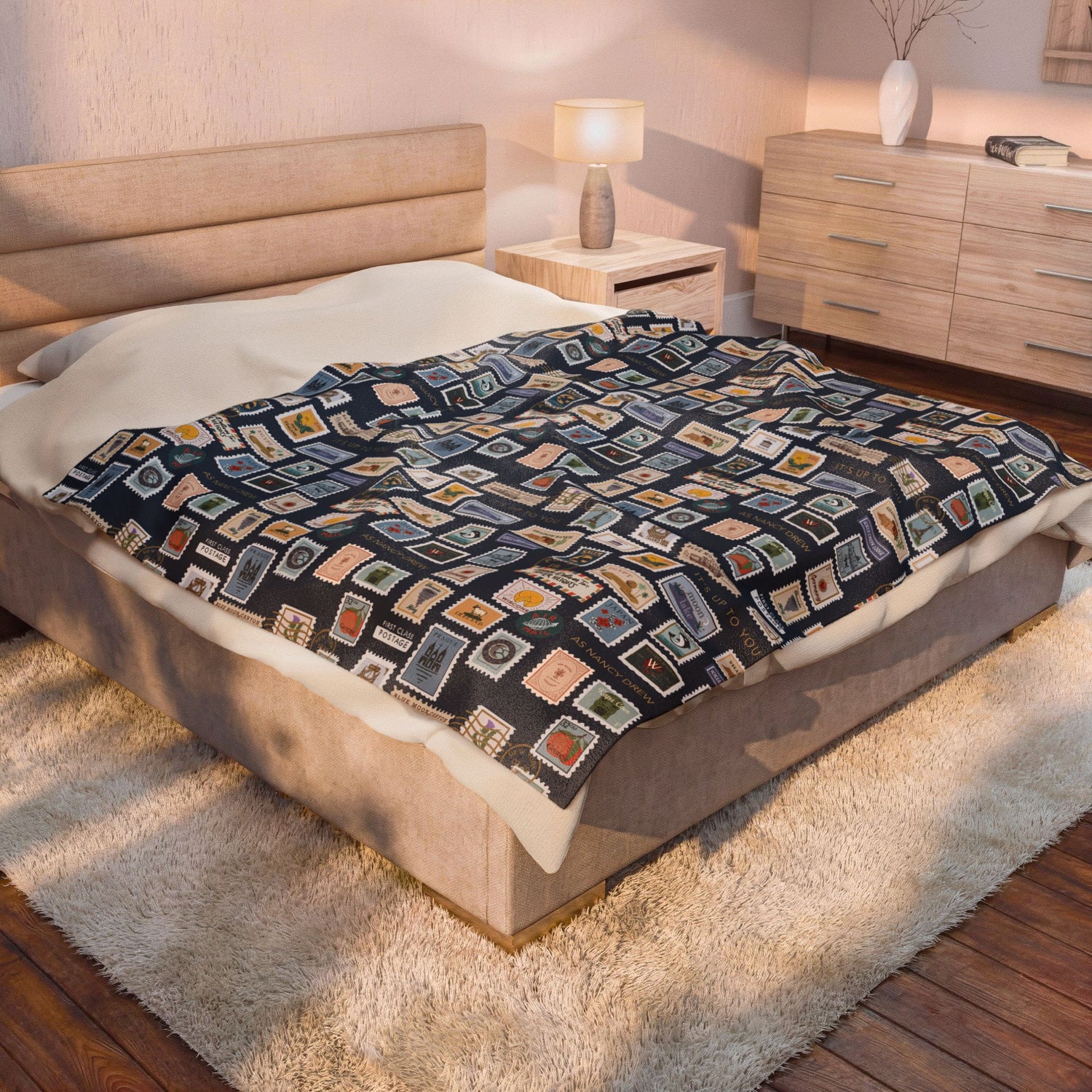 Nancy Drew Stamps Velveteen Plush Blanket