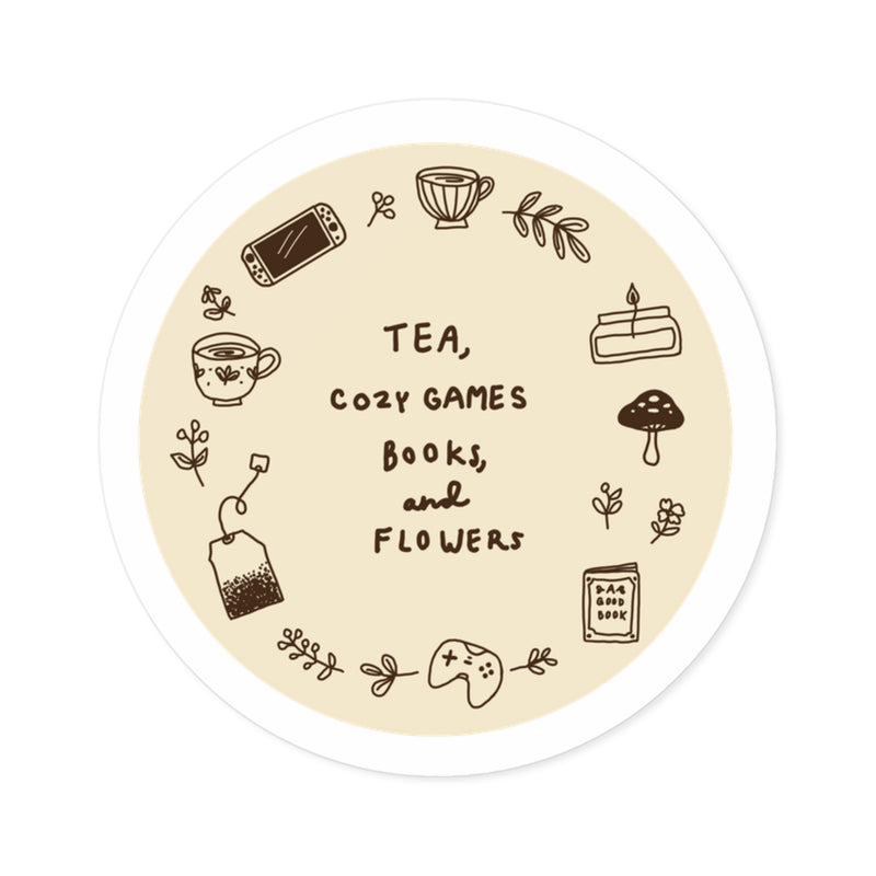 Tea Cozy Games and Flowers | Vinyl Sticker | Stickers