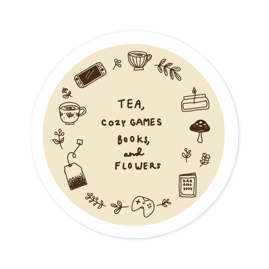 Tea Cozy Games and Flowers | Vinyl Sticker | Stickers