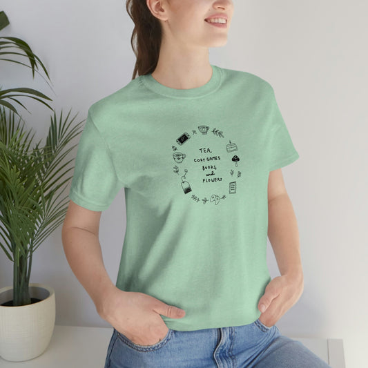 Tea Cozy Games and Flowers | Unisex Tshirt | Cozy Gamer