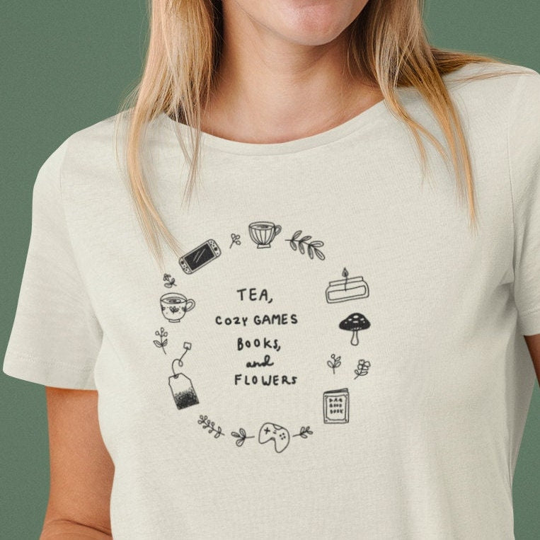 Tea Cozy Games and Flowers | Unisex Tshirt | Cozy Gamer