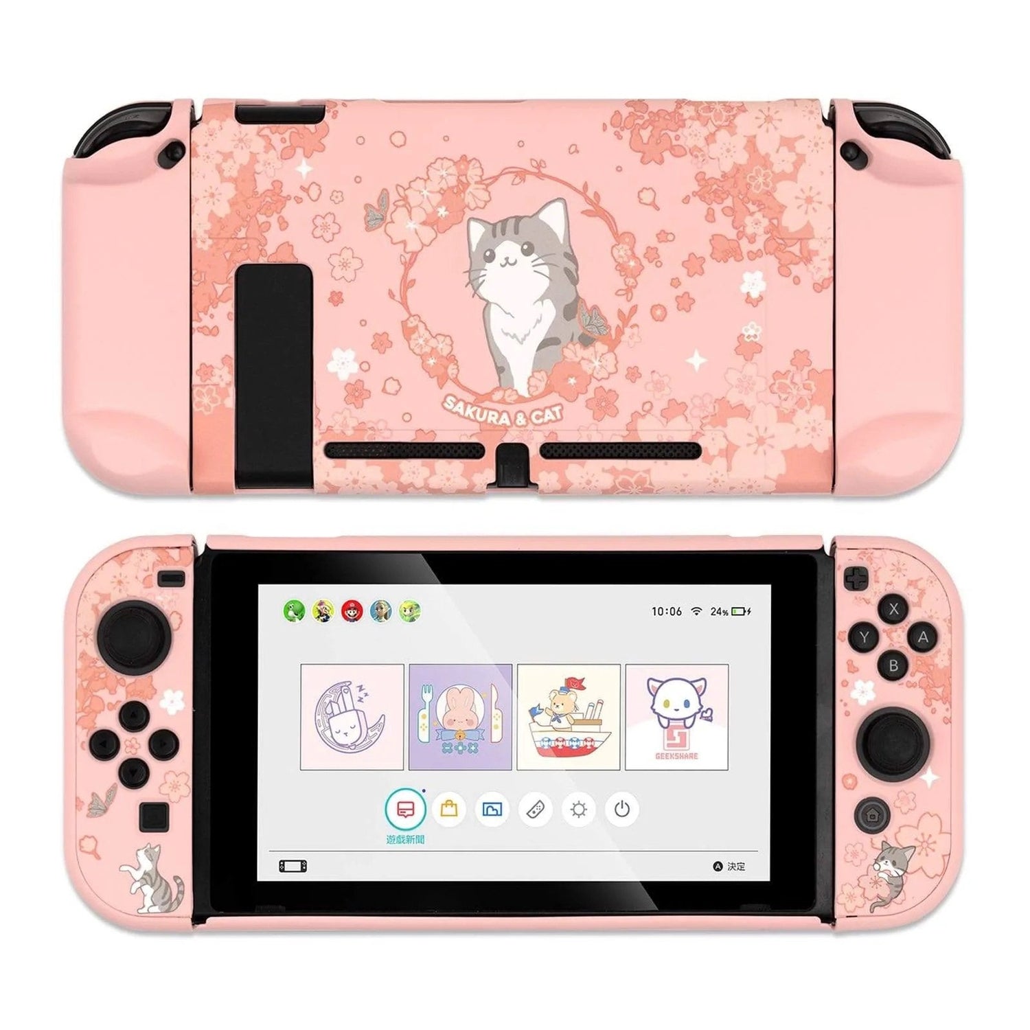 Pink Cherry Blossoms Kitty Case | Nintendo Switch Case | Nintendo Switch Cases and Bags